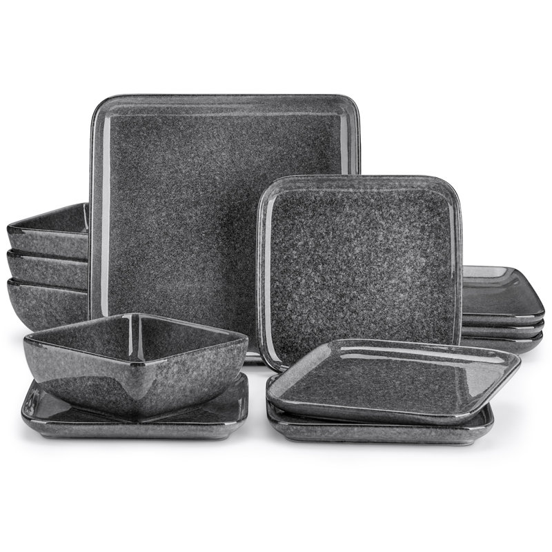 4 Piece Stoneware Dinnerware Set - Service for 4, Grey