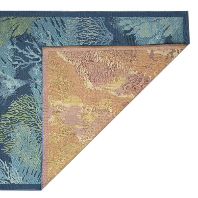 Tapis intérieur / extérieur Kenilworth Coral Garden Lapis, Rectangle 6 pi 6 po x 9 pi 4 po