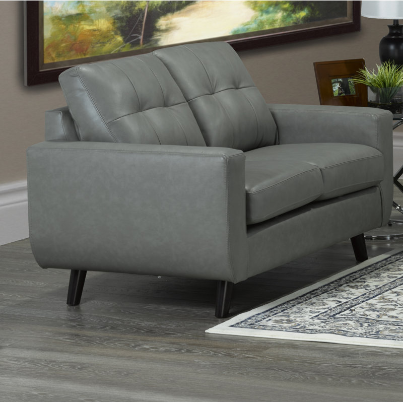 Lathrop Upholstered 57'' Loveseat, Gray Genuine Leather