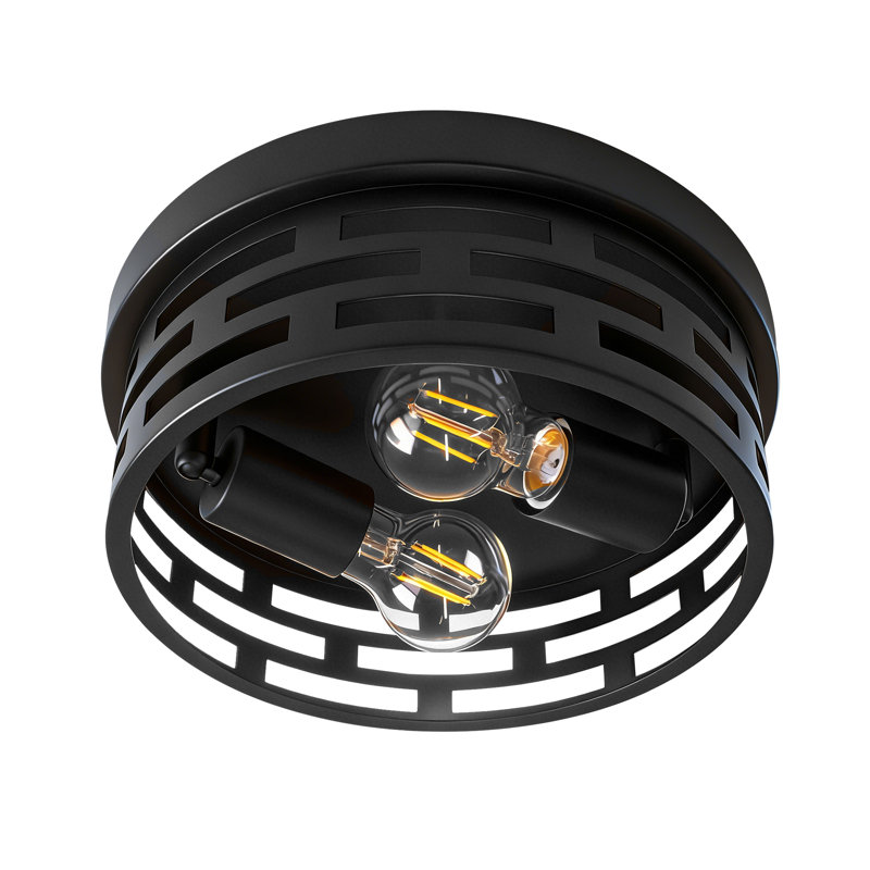Modern Parallel Grid Black Metal 2-light Flush Mount Ceiling Light(bulb Not Include)