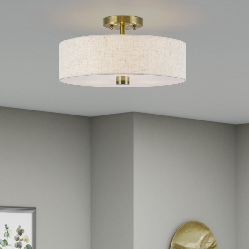 Acree 3 Light Antique Brass Large Semi-flush, 7.75" H x 15" W x 15" D , 3 Lights 