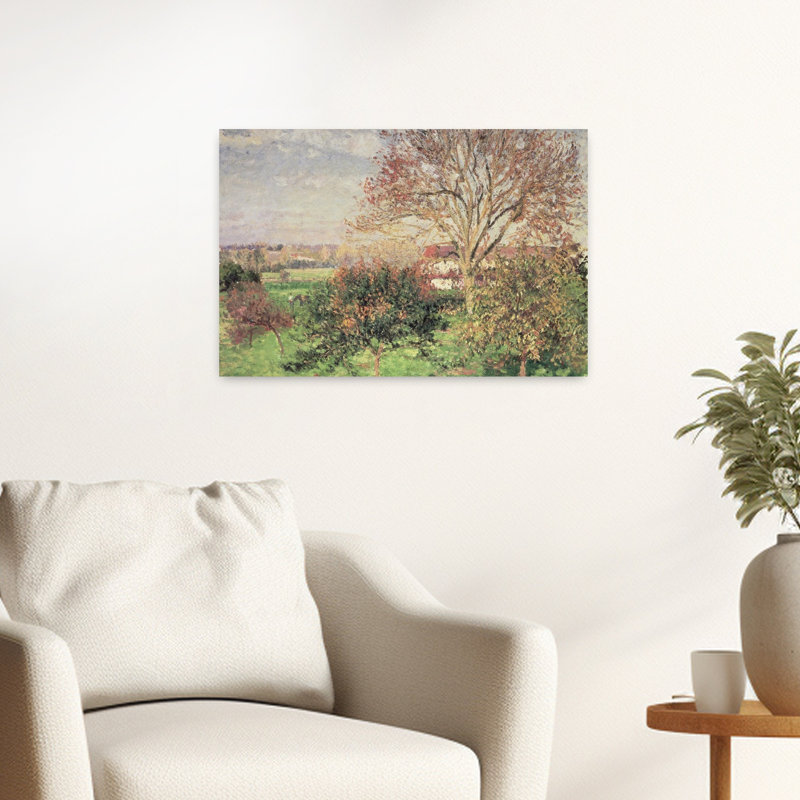 Autumn Morning At Eragny, 1897 Impressionist Abstract Contemporary Landscape Tree Wall Art Print by Camille Pissarro - 1 Piece Wrapped Canvas Wall Art