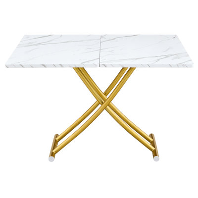 Rectangular Coffee Table With Wooden Top And Metal Legs