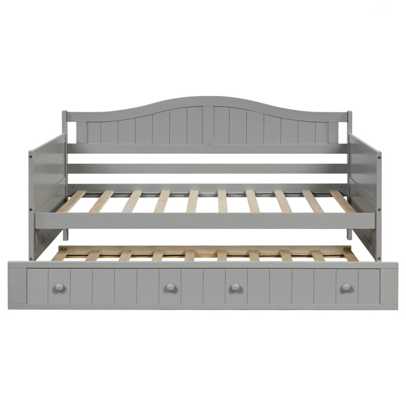 Lit moderne, lit de jour en bois avec lit gigogne, cadre de lit pour la chambre à coucher, Grey