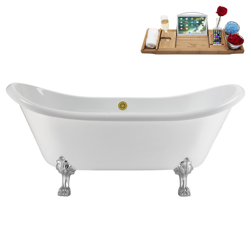 71" Streamline Clawfoot Tub,Tray,Drain and Clawfeet, Polished Chrome, Brushed Gold