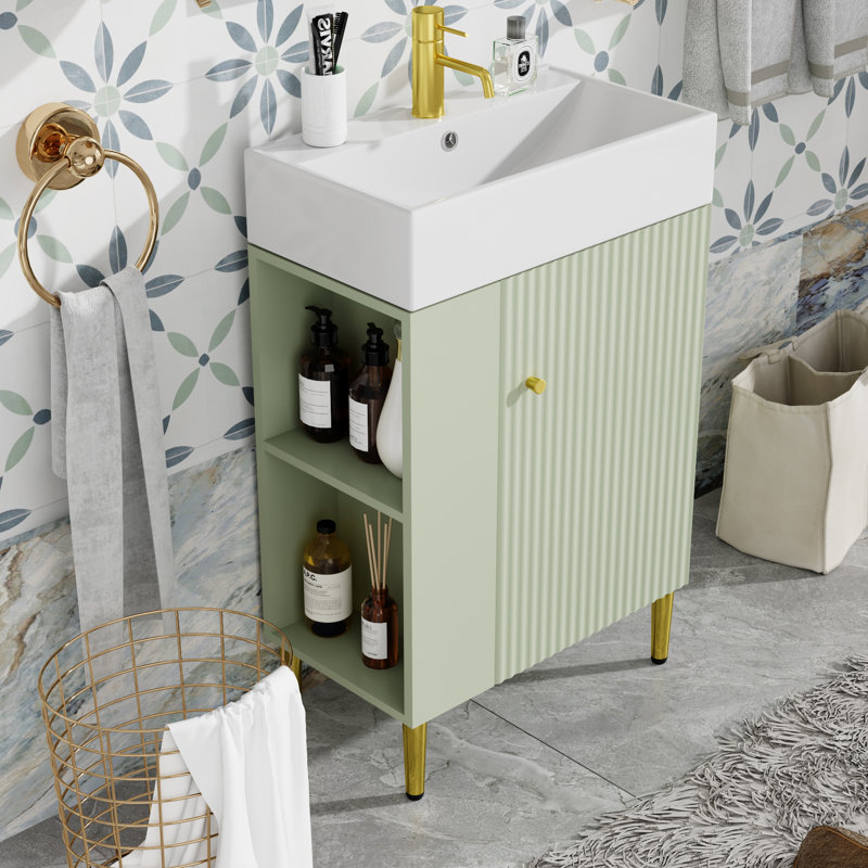 21.6" Single Bathroom Vanity Set, Green, Gold
