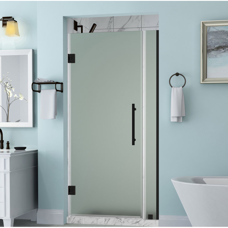 Porte de douche à charnière sans cadre Belmore, Bronze huilé, Givré