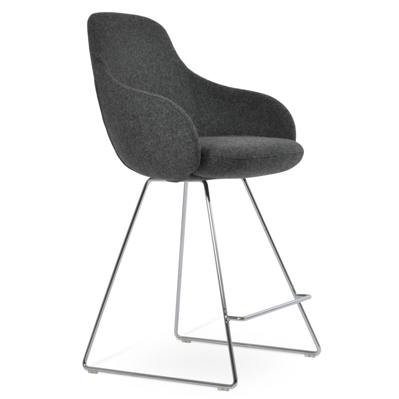 Tabouret de bar à barreaux avec accoudoirs Gazel, Tabouret de comptoir (siège d'une hauteur de 25,5, Orange, Noir