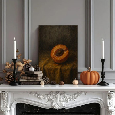 1 PC encadré Knepp peignant un demi-abricot, avec la chair dégoulinant, nature morte, peinture à l'huile, décor de style rétro affiche murale, cadeau parfait pour une œuvre d'art moderne pour le salon de la chambre à coucher