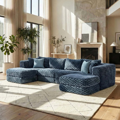 Canapé modulaire modulaire avec repose-pieds et velours moelleux