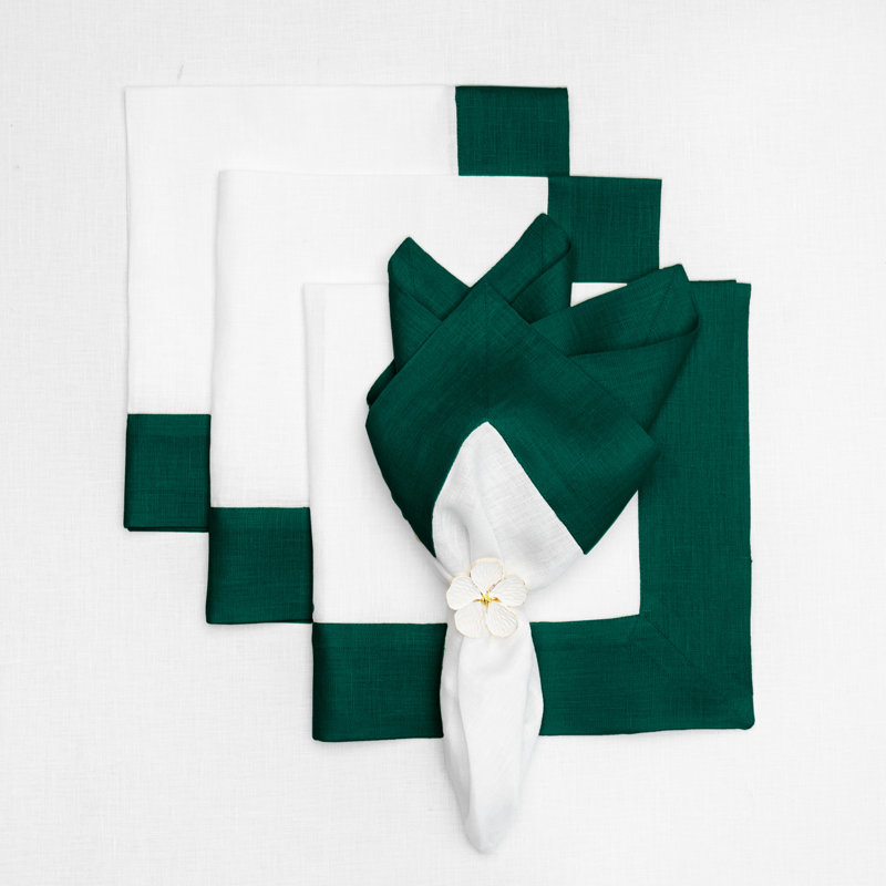 Contempo - 100% Pure Linen Dinner Napkins, Rainforest/White