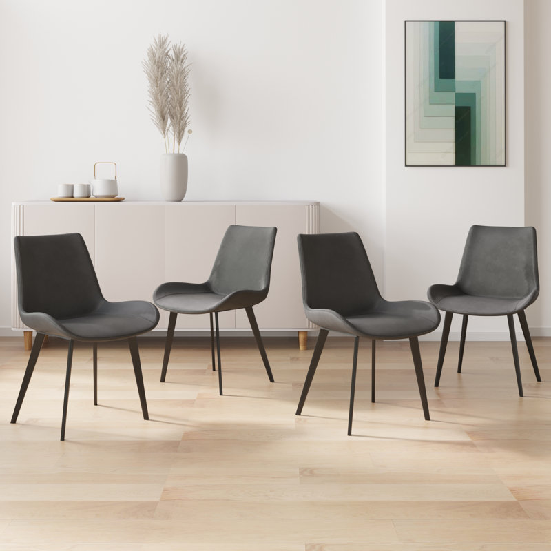 Lilyin 17.3'' H Faux Leather Upholstered Side Chair, Gray