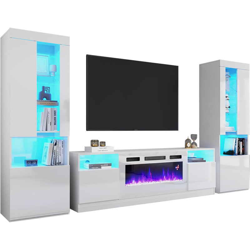 Meuble audio-vidéo Bhhatu, Blanc, H 71 po x L 118 po x l 16 po
