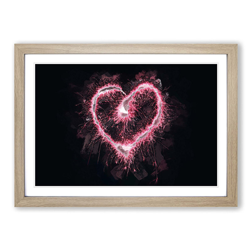 Spark of Love in Pink in Abstract - Picture Frame Graphic Art Print, 62cm H x 87cm W x 2cm D, Oak Framed