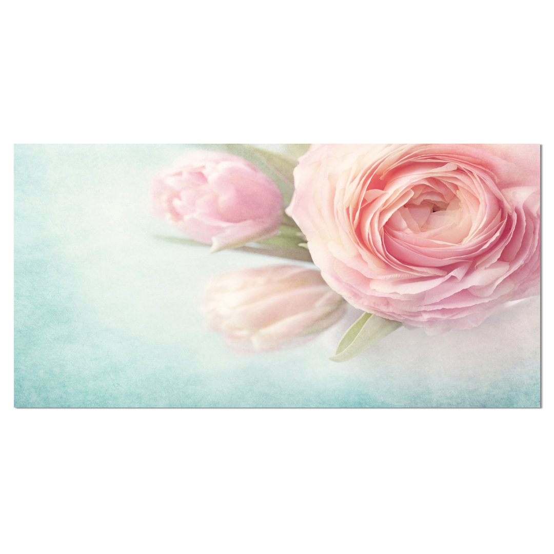 " Pink Flowers Against Blue Background " Design Art 