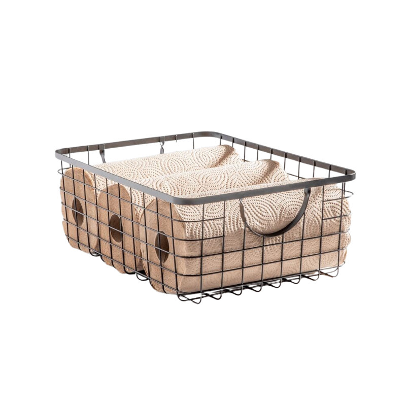 Wire Storage Basket with Handles - Metal Storage Baskets for Shelving - Soft Brass, 6" H x 12" W x 16" D, Black