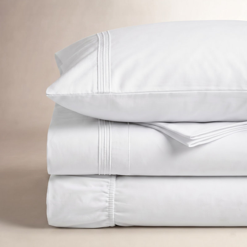 Ensemble de draps en coton Riverton , Ensemble de draps pour lit simple avec 1 taie d'or, Blanc / blanc