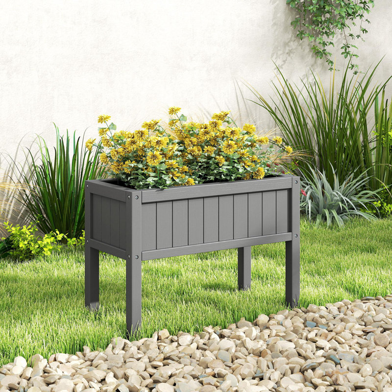 Lit de jardin surélevé avec trous de drainage, gris