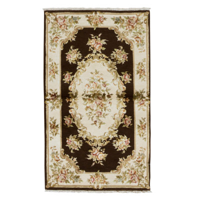 High-Quality Hand-Knotted Brown And Cream Area Rug