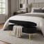 Banc de rangement repose-pieds ovale en flanelle avec pieds en métal robustes pour un décor moderne et élégant-1830650789
