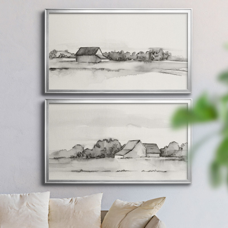 Wyeth Barn I - ensemble de 2 peintures sur toile encadrées, H 45 po x l 42,5 po x P 1 po, Cadre argenté