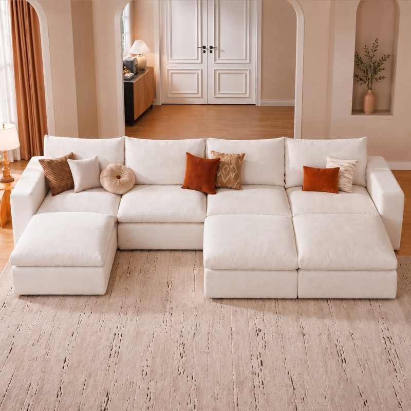 146.5" Sectional Cloud Couch, Modular Comfy Sofa, Deep 4 Seats with 3 Storage Ottomans