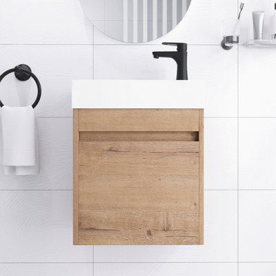 Meuble-lavabo flottant 18 po avec lavabo en résine imitation chêne