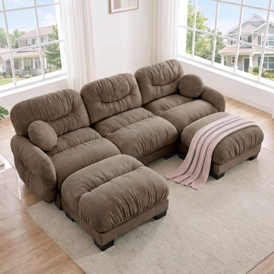 Canapé modulaire de 116 po en forme de U avec 2 repose-pieds mobiles, canapé-lit 5 places en chenille plissée confortable moderne avec 2 coussins décoratifs et siège profond de 24 po pour le salon