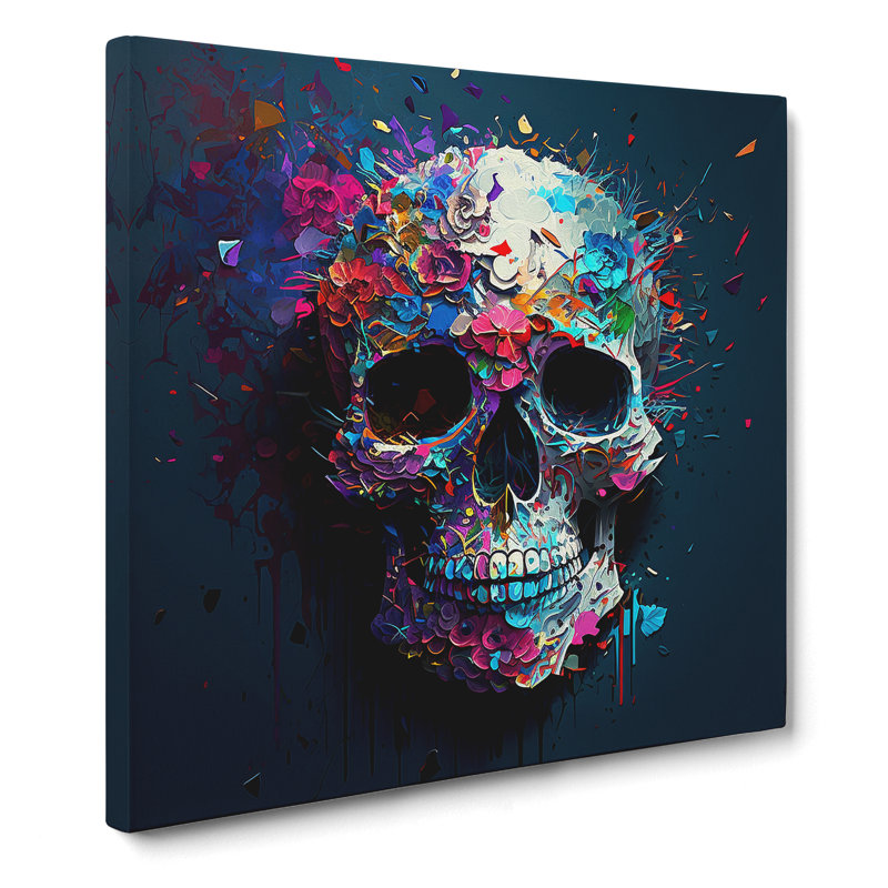 Sugar Skull Palette Knife Painting - Wrapped Canvas, 50cm H x 50cm W x 3cm D