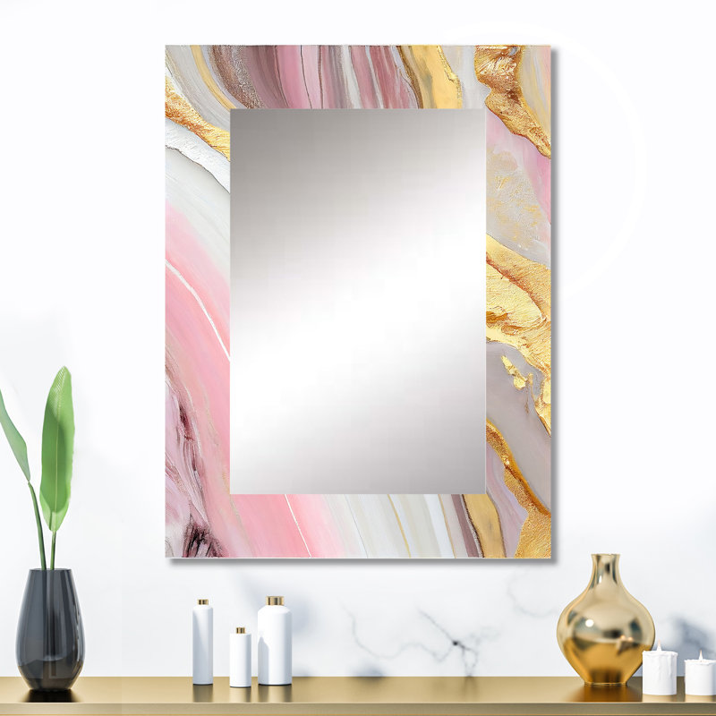Pink And Gold Marble Abstract III - Marble Wall Mirror, Modern Decorative Mirror, Printed Metal Art, 32" x 24"