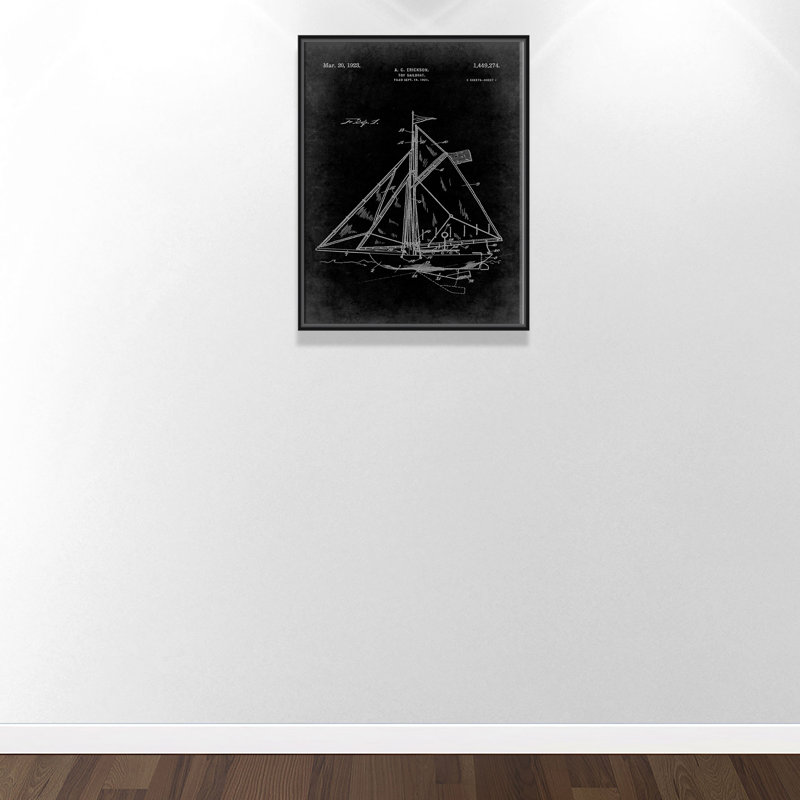 Voilier 1 «Blueprint - Black - Floater Frame», impression sur toile, Cadre blanc, H 28 po x l 22 po x P 2 po