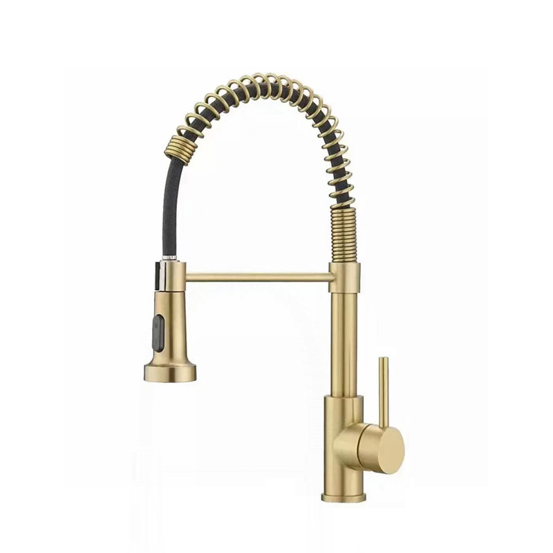 Kitchen Faucet With Pull Down Sprayer Industrial 1 Handle 1 Hole Or 3 Hole Faucet For Farmhouse Camper Laundry Utility Rv Wet Bar Sinks, Stainless Steel, Brushed Gold