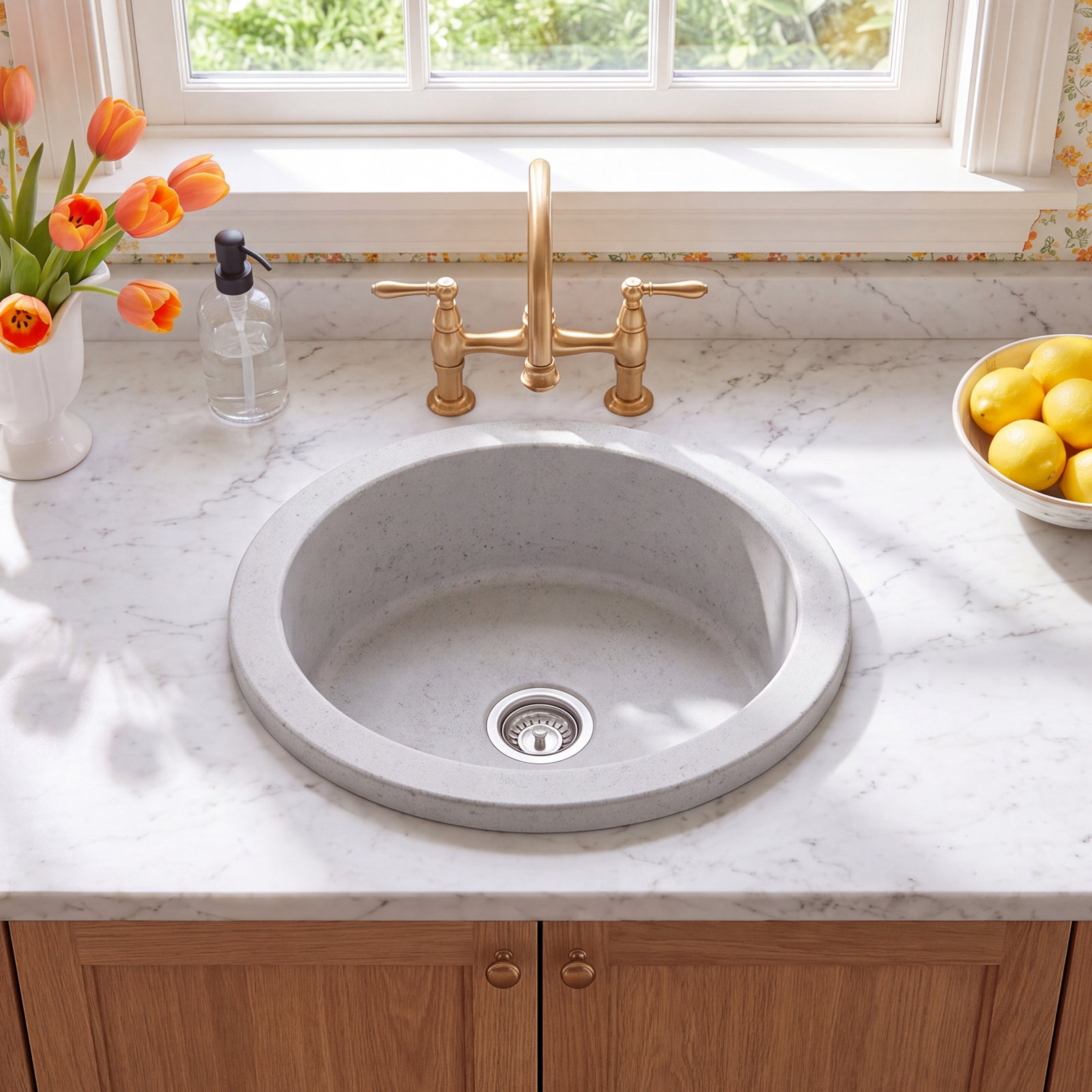 NativeStone Malibu 14" Round Bar Sink, Ash