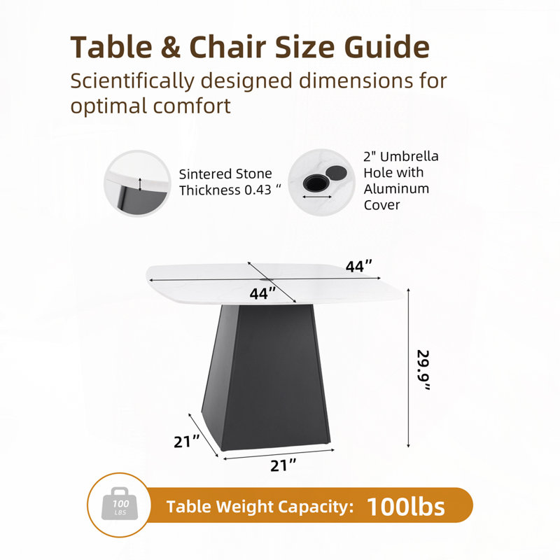 Table de salle à manger à piédestal d'extérieur avec trou pour parasol, Blanc