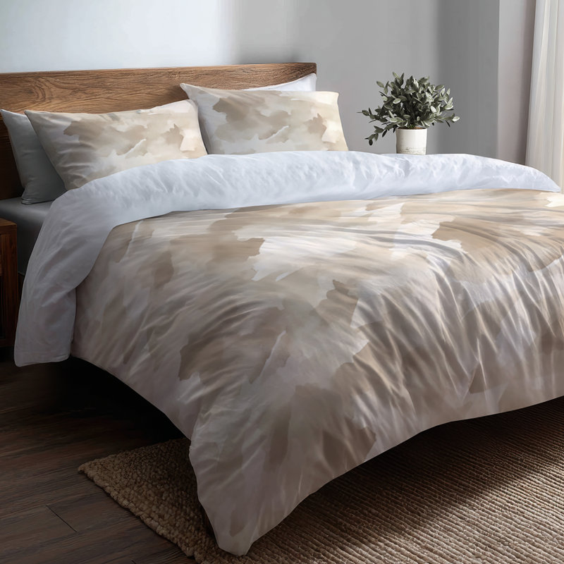 Ensemble de literie 3 pièces Modern - Ensemble de housse de couette et de coussins beige abstrait