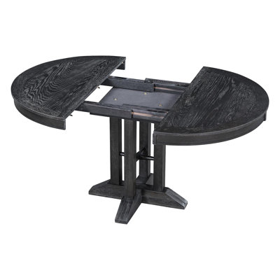 Farmhouse Dining Table Extendable Round Table For Kitchen, Dining Room(Black)