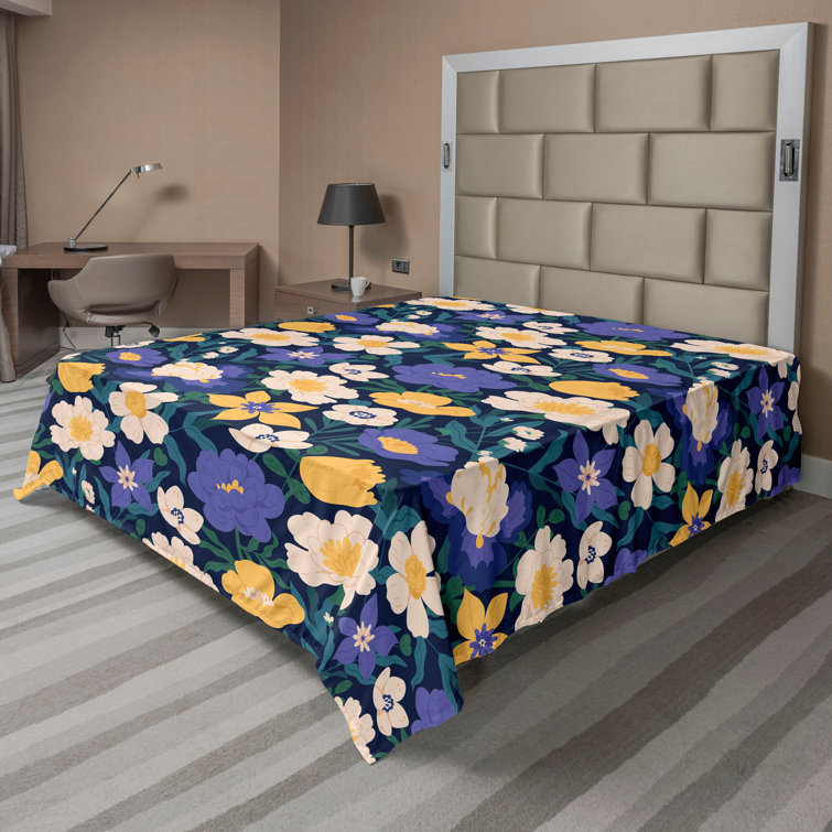 Ambesonne Floral Boho Flat Sheet Leafy Tropical Blooms