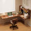Bureau noyer + bois massif en forme de L noir + fer + bureau en acrylique-1190177338-1190177343