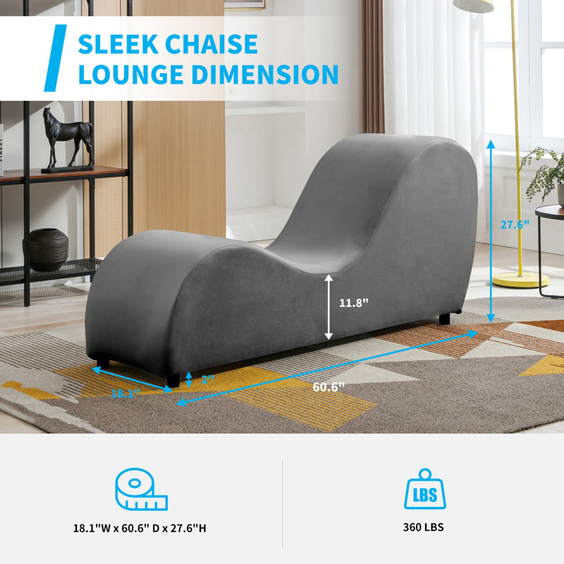 Ergonomic Dark Gray Velvet Yoga Chaise Lounge