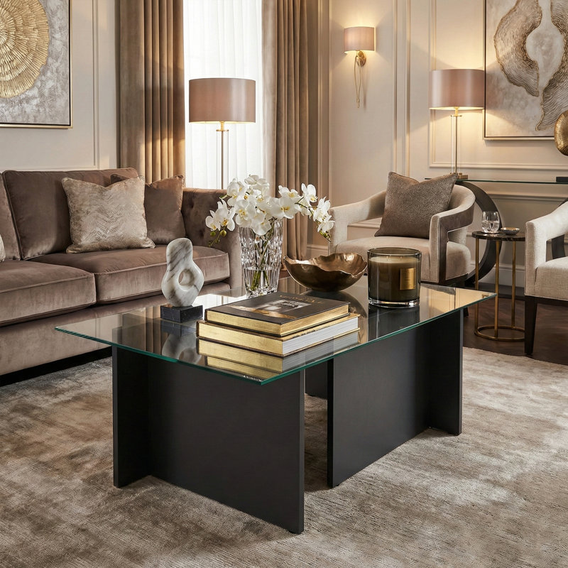Rectangle Tempered Glass Coffee Table, Anthracite, 15.7" H x 41.3" L x 25.6" W