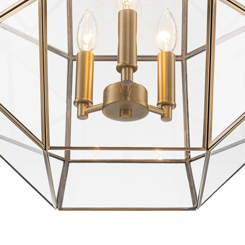 3 - Light Clear Glass Geometric Octagonal Pendant Light