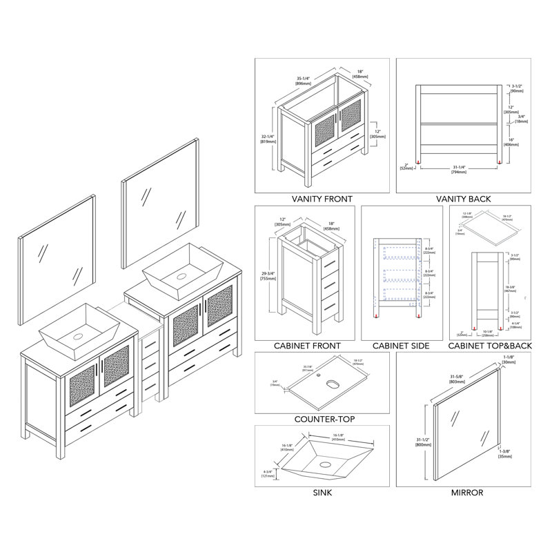 Ensemble de meuble-lavabo de salle de bain double 84 po avec miroir Mance, Blanc lustré