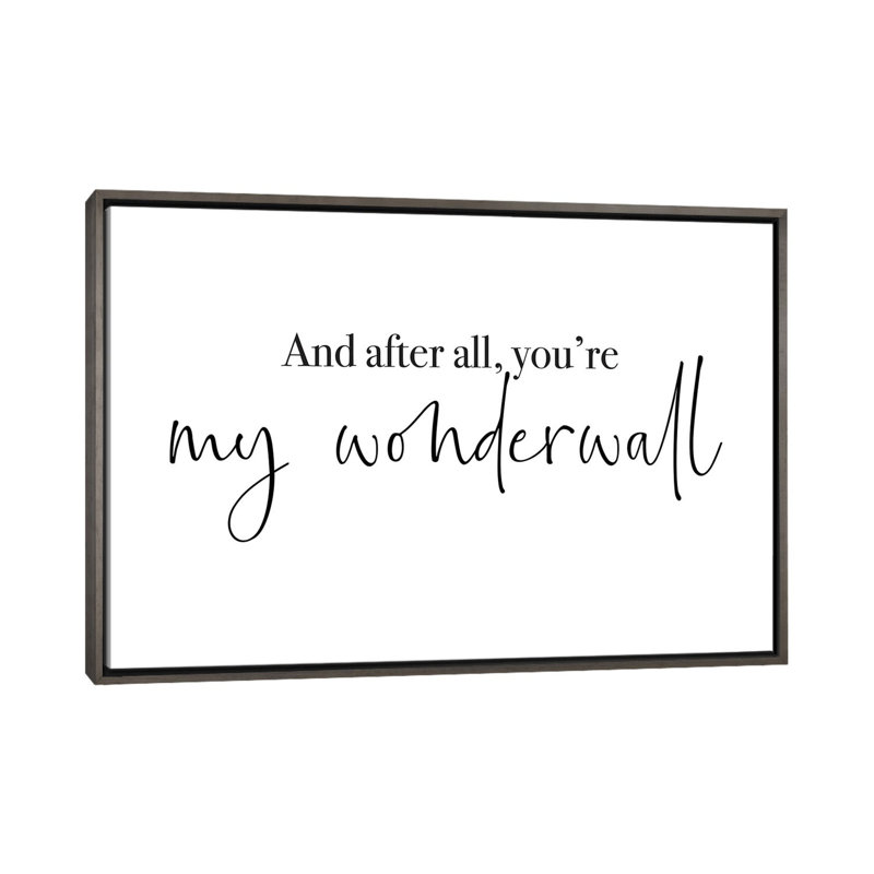 «Wonderwall Cute Font», reproduction d'art textuel, H 40 po x l 60 po x 1,5 po, Toile avec cadre gris, Pas de tapis