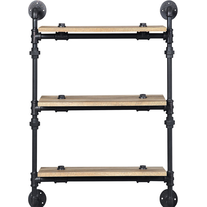 Étagère murale à 3 tablettes en chêne d'aspect rustique spacieux et noir sable
