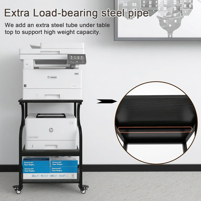 Fannova 23.6 X 23.6 Inches Large Printer Stand, 3 Tier Square Printer Table With Height Adjustable Storage Shelf Rolling Printer Cart With Industrial Wheels For Home Office Rustic Brown - View #12