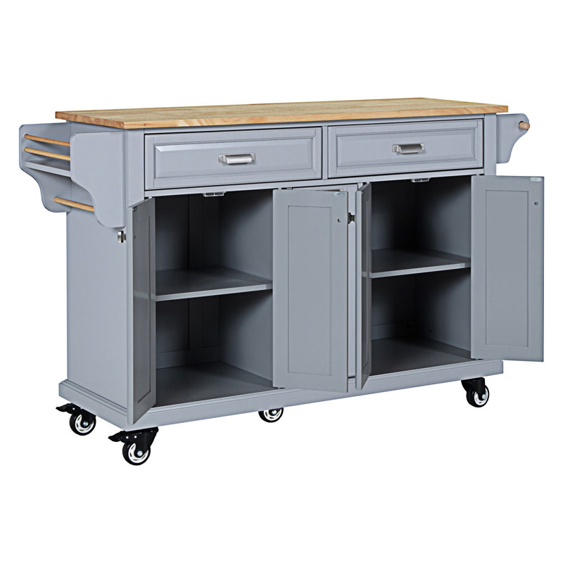 Cavid Solid Wood Top Kitchen Cart, Gray