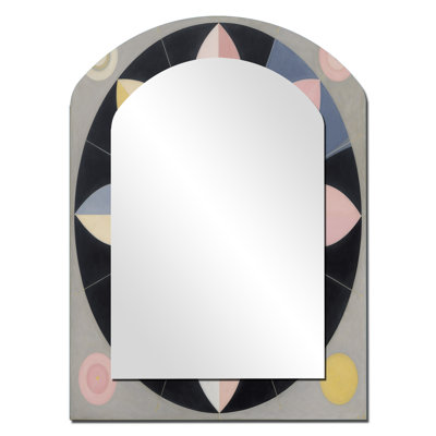 Universal Blossoming Harmony In Retro Pastel I - Miroir décoratif en forme d'arche abstraite sur métal