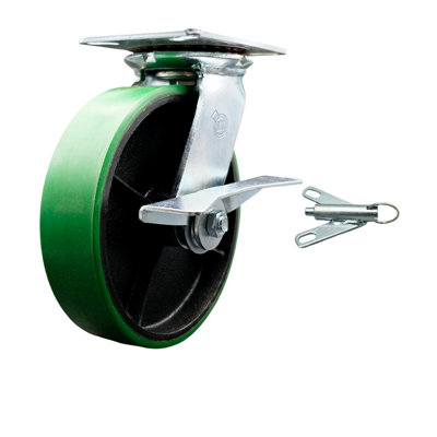 8 Inch Poly on Cast Iron Caster with Ball Bearing and Brake/Swivel Lock