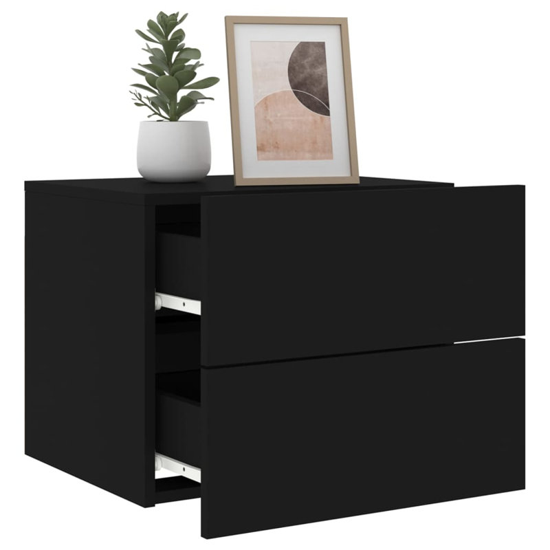 Bonts 50cm W Engineered Wood Bedside Table, Black, Individual