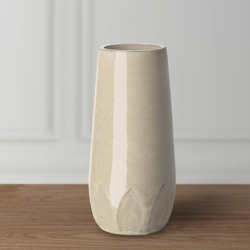 Pot en céramique vert intérieur / extérieur 36 po, Crème, H 18 po x l 8,5 po x P 8,5 po